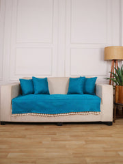 Jute Sofa Seat Cover – Peacock Blue, 70x30 Inch